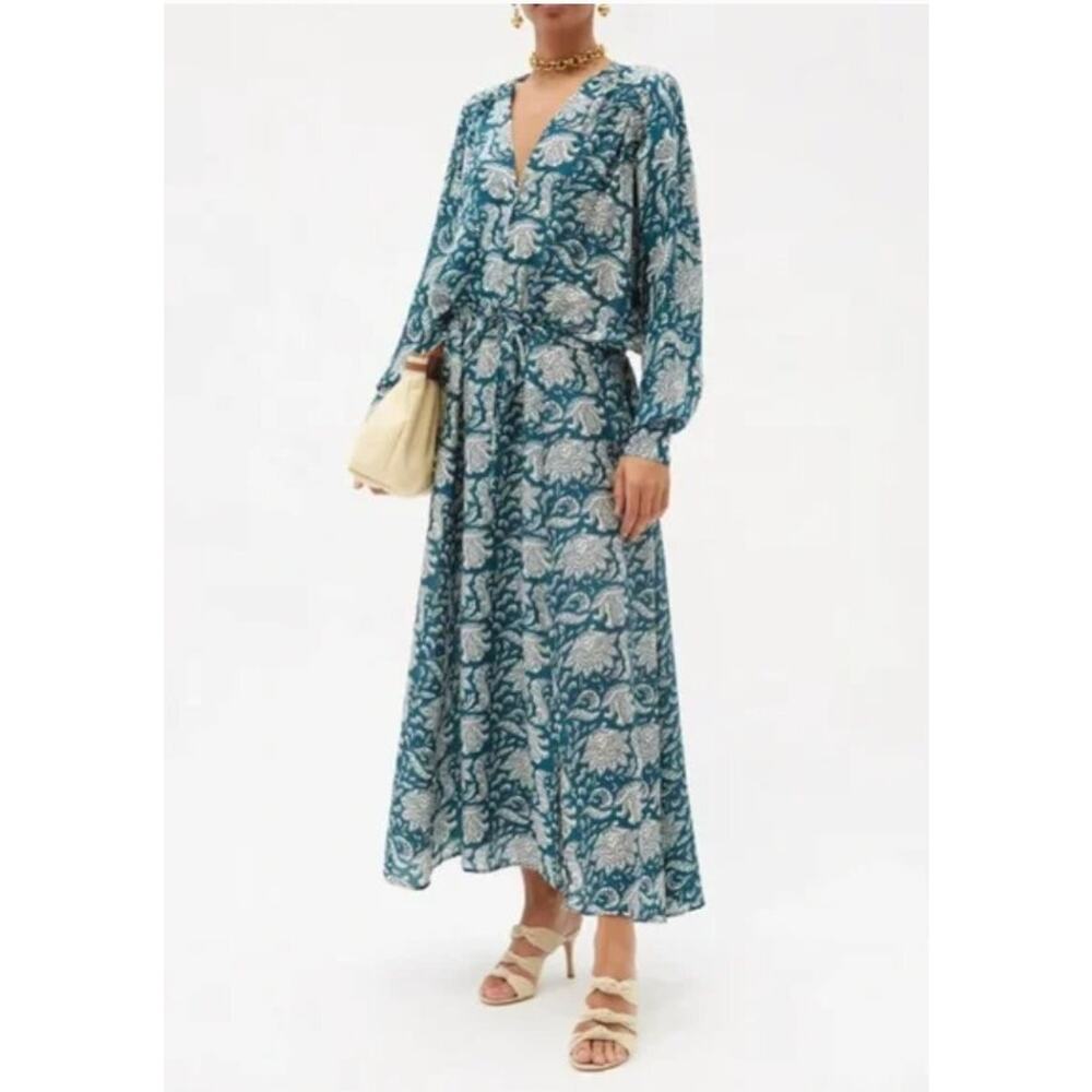 HANNAH ARTWEAR Sz 0 XS Teal Silk Sienna Dress Dolman Sleeve Maxi